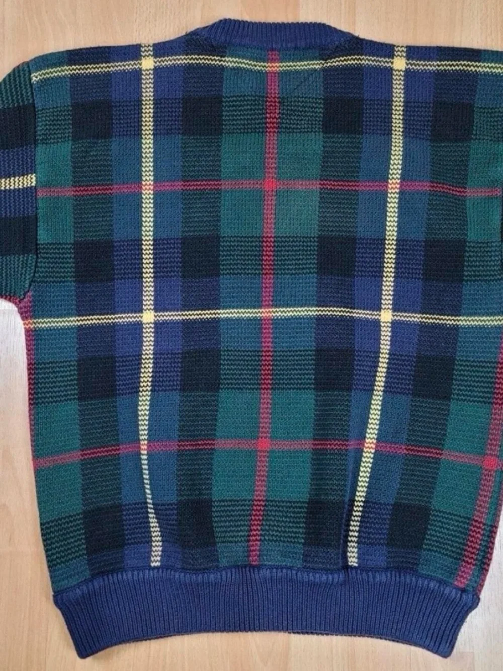 Tommy Hilfiger Green, Blue & Yellow Plaid Crewneck Sweater